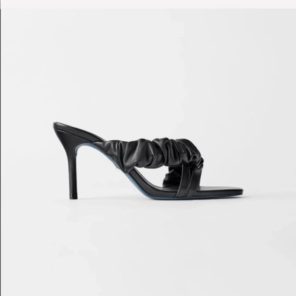 ZARA BNWT Leather Ruched Ruffle High Heel Sandals - Picture 3 of 5